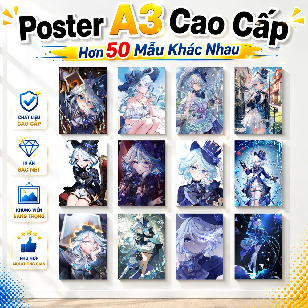 Poster A3 Focalors Game Genshin Impact Bền Đẹp Có Cán Màng Bóng Bề Mặt