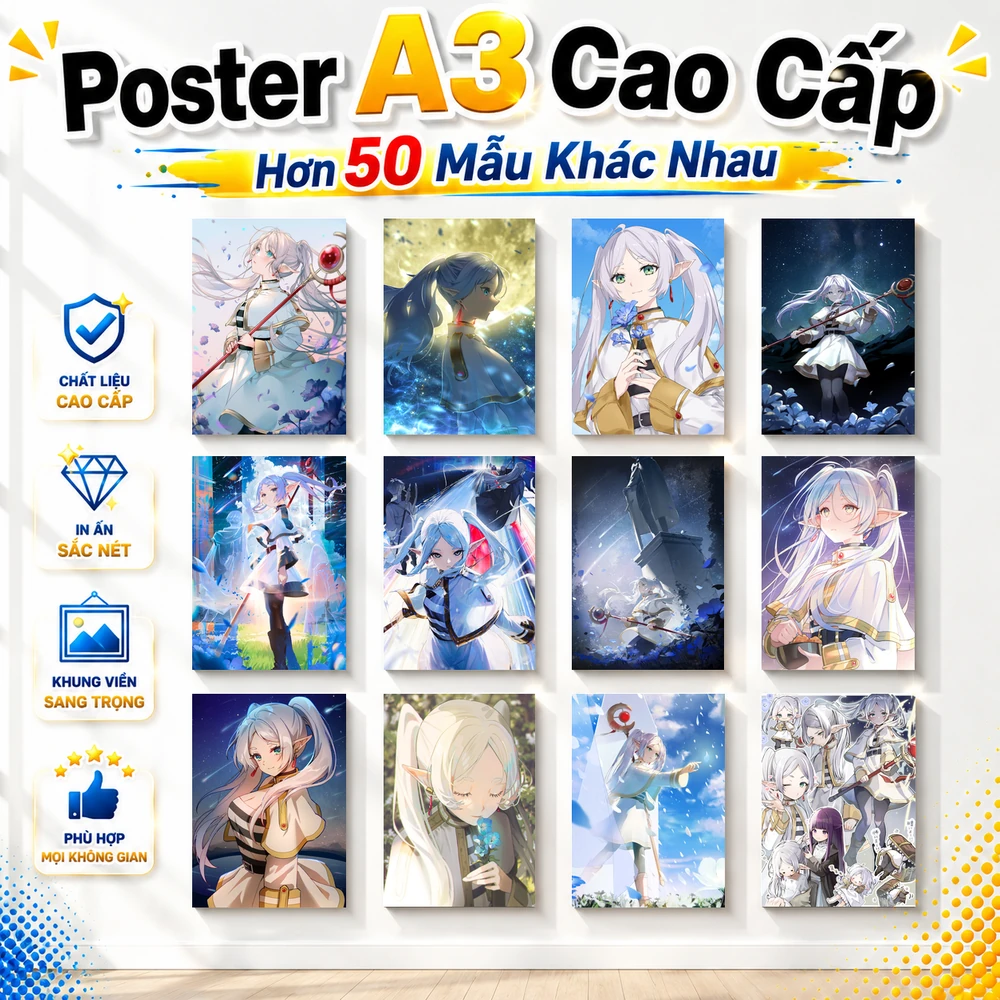Poster A3 Frieren Anime Manga LightNovel Sousou no Frieren Bền Đẹp Có Cán Màng Bóng Bề Mặt