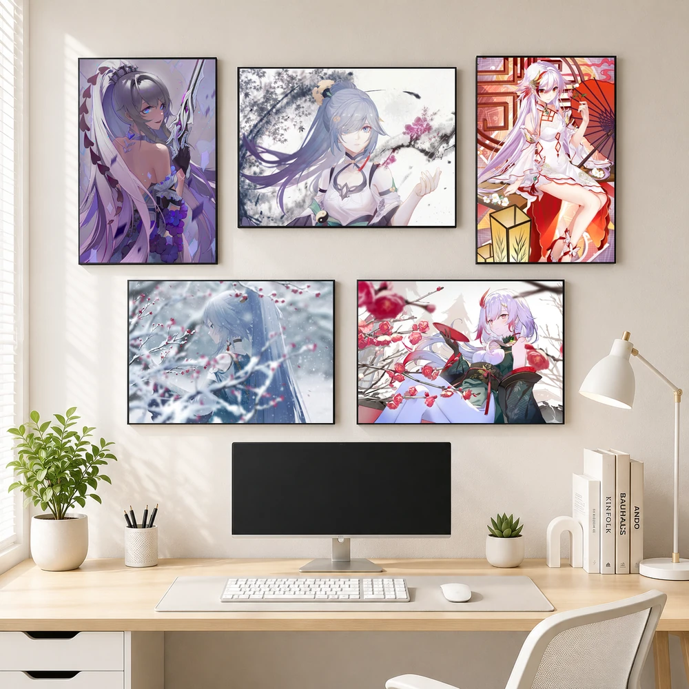 Poster A3 Fu Hua & Kiana Kaslana Game Honkai Impact 3rd Bền Đẹp Có Cán Màng Bóng Bề Mặt
