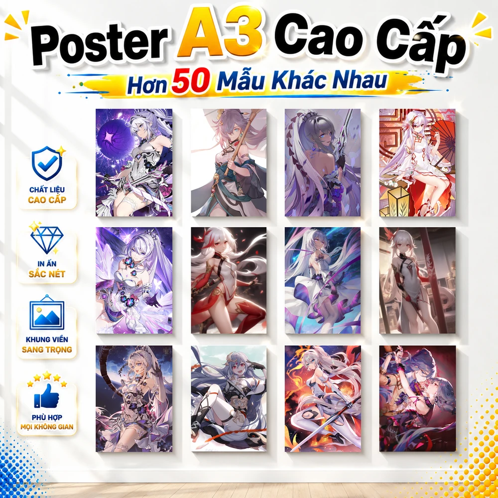 Poster A3 Fu Hua & Kiana Kaslana Game Honkai Impact 3rd Bền Đẹp Có Cán Màng Bóng Bề Mặt
