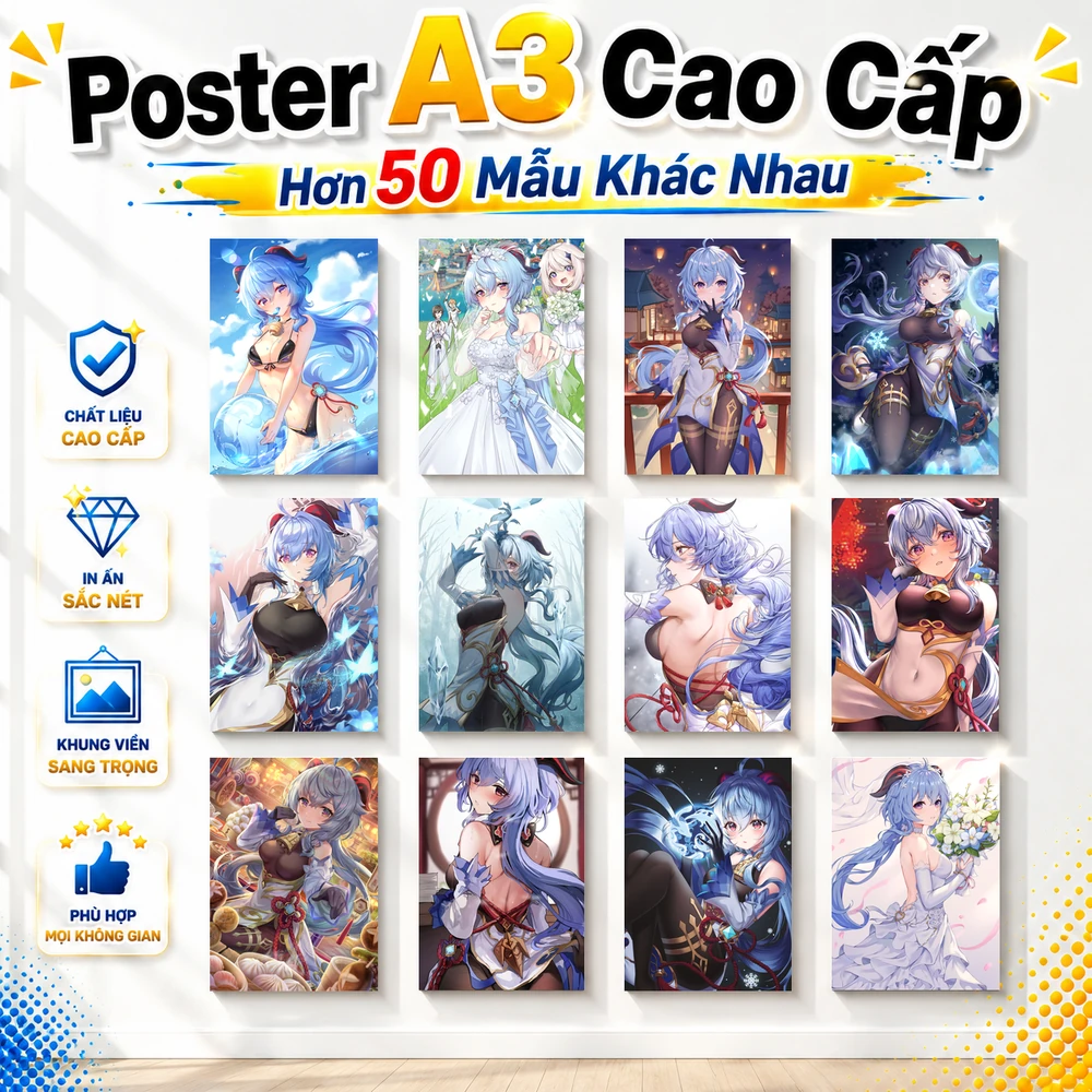 Poster A3 Ganyu Anime Genshin Impact Bền Đẹp Có Cán Màng Bóng Bề Mặt