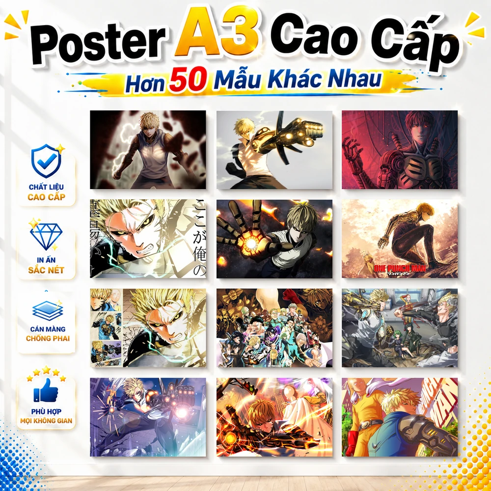 Poster A3 Genos Anime Manga One Punch Man Bền Đẹp Có Cán Màng Bóng Bề Mặt