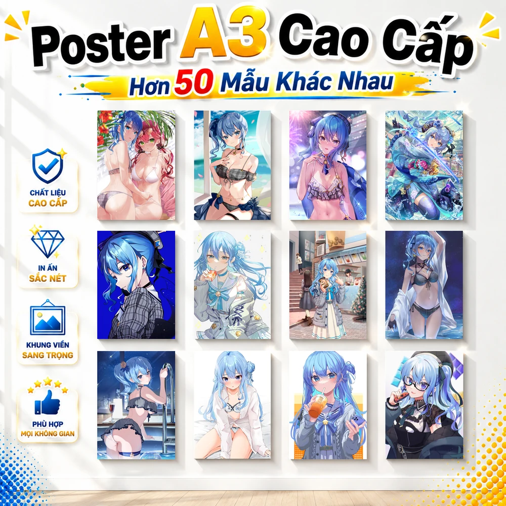 Poster A3 Hoshimachi Suisei Nhân Vật IDOL Hololive Bền Đẹp Có Cán Màng Bóng Bề Mặt