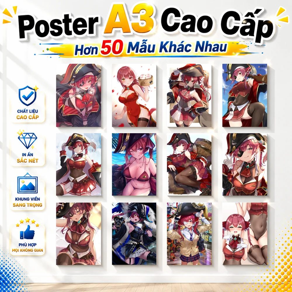 Poster A3 Houshou Marine Nhân Vật IDOL Hololive Bền Đẹp Có Cán Màng Bóng Bề Mặt