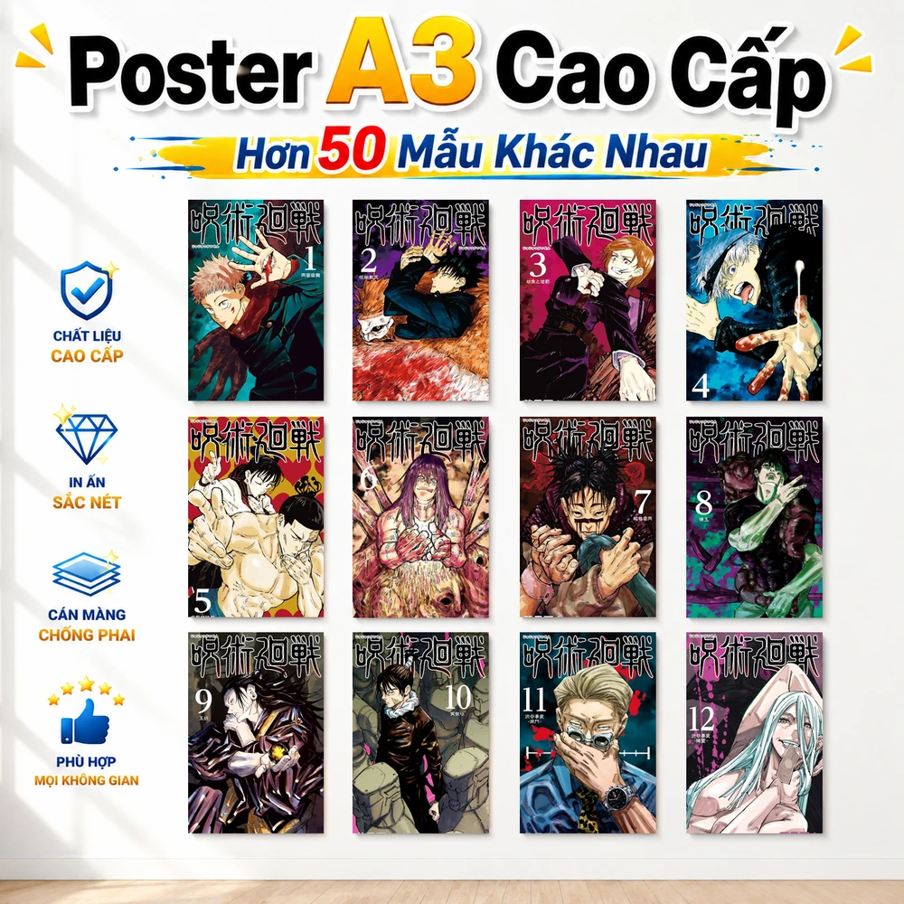 Poster A3 JJK Cover Anime Manga Jujutsu Kaisen Chú thuật hồi chiến Bền Đẹp Có Cán Màng Bóng Bề Mặt - thumb Poster A3 JJK Cover Anime Manga Jujutsu Kaisen Chú thuật hồi chiến Bền Đẹp Có Cán Màng Bóng Bề Mặt