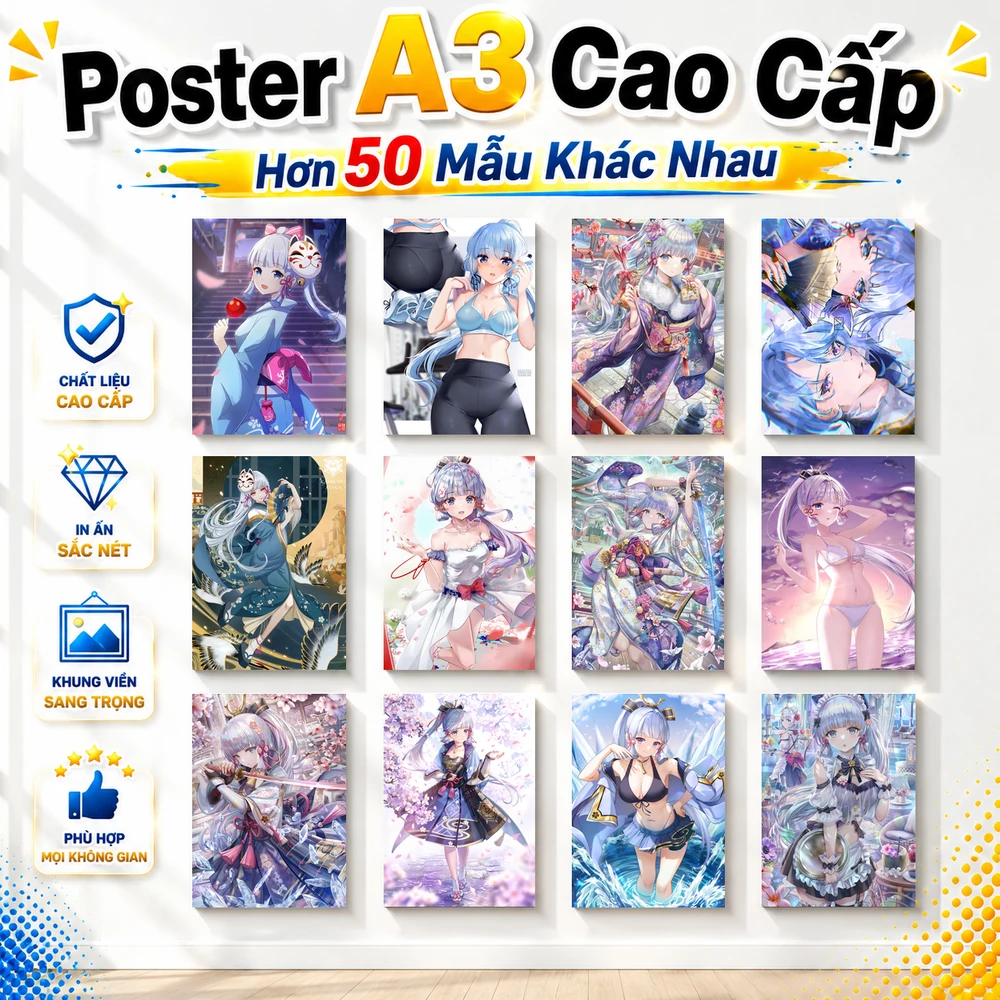 Poster A3 Kamisato Ayaka Game Genshin Impact Bền Đẹp Có Cán Màng Bóng Bề Mặt