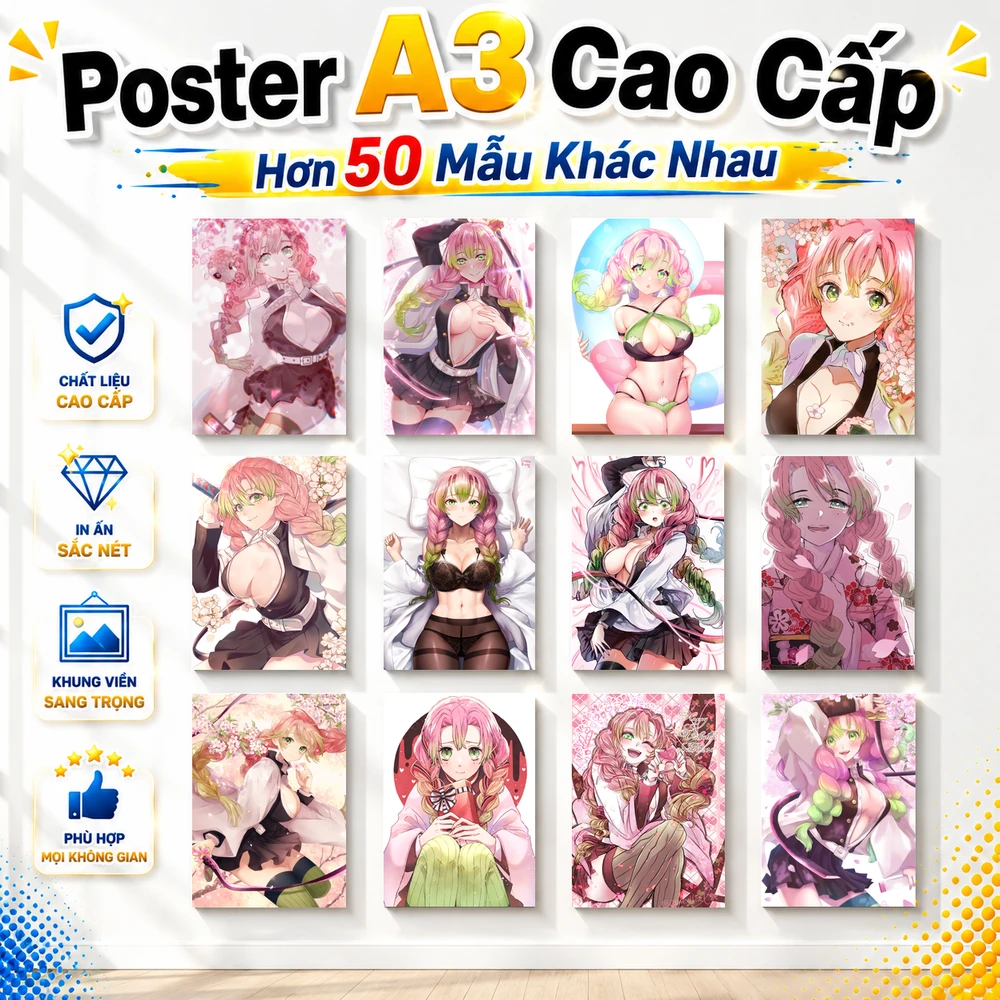 Poster A3 Kanroji Mitsuri Anime Manga Kimetsu No Yaiba Bền Đẹp Có Cán Màng Bóng Bề Mặt