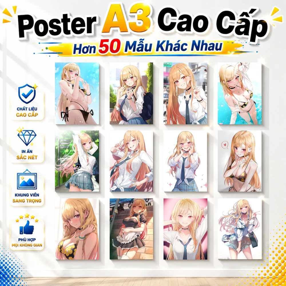 Poster A3 Kitagawa Marin Anime Manga Búp Bê Thử Đồ Bền Đẹp Có Cán Màng Bóng Bề Mặt