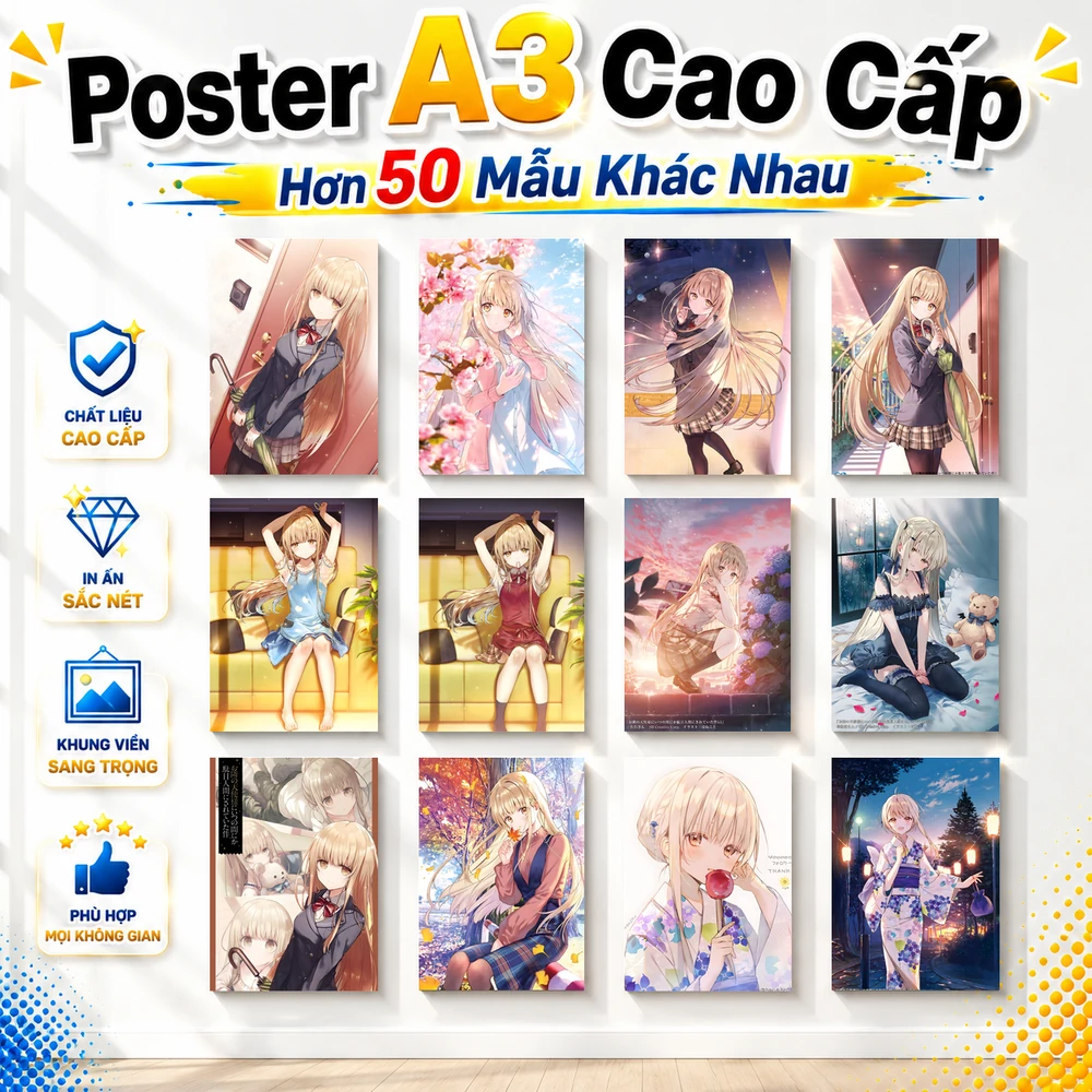 Poster A3 Mahiru Anime Manga Thiên Sứ Nhà Bên Bền Đẹp Có Cán Màng Bóng Bề Mặt