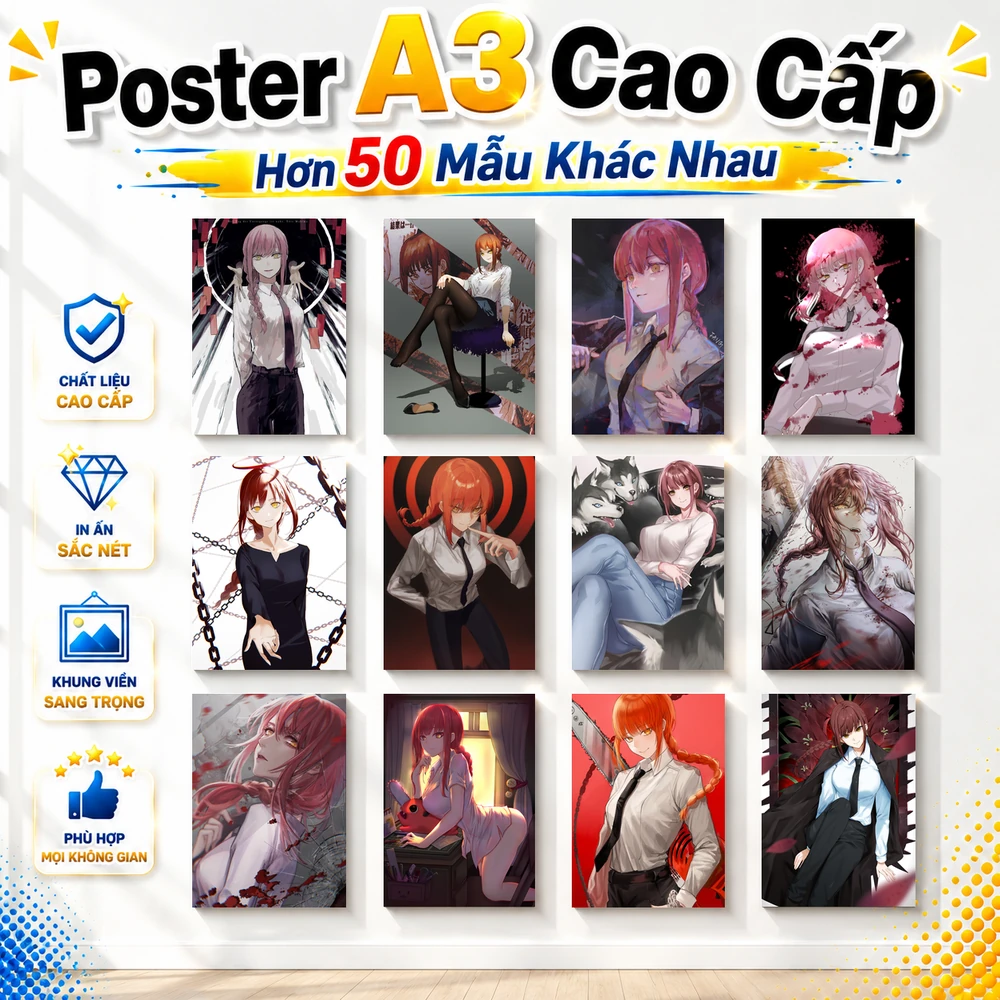 Poster A3 Makima Anime Chainsaw Man Bền Đẹp Có Cán Màng Bóng Bề Mặt
