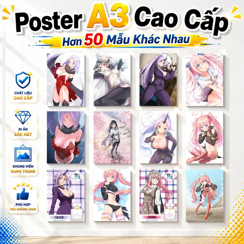 Poster A3 Milim, Frey, Guy, Shion,... Anime Manga LightNovel Slime Datta Ken Chuyển Sinh Thành Slime Bền Đẹp Có Cán Màng Bóng Bề Mặt