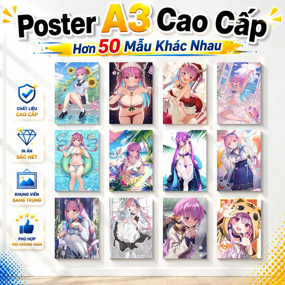 Poster A3 Minato Aqua Nhân Vật IDOL Hololive Bền Đẹp Có Cán Màng Bóng Bề Mặt