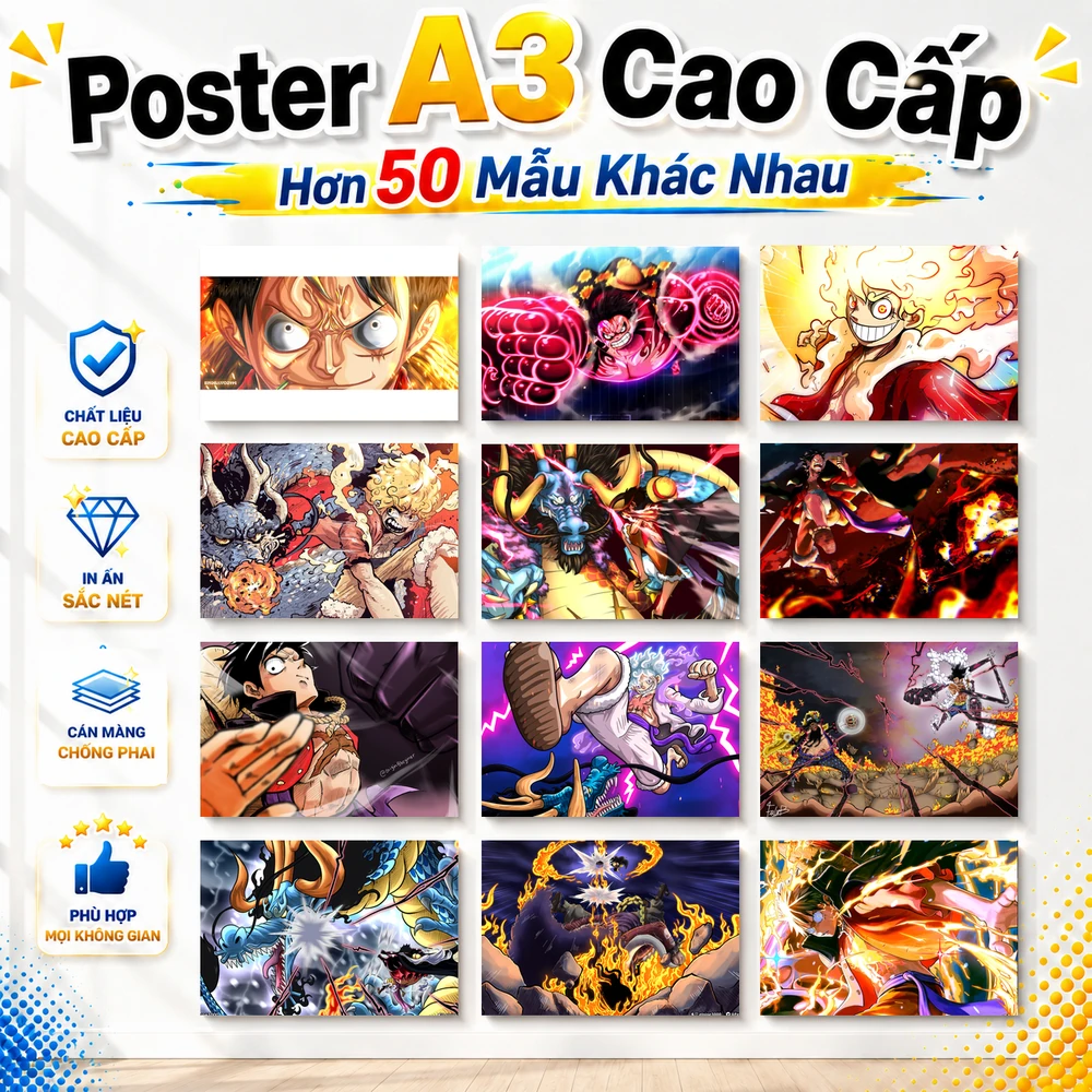 Poster A3 Monkey D. Luffy Anime Manga One Piece Bền Đẹp Có Cán Màng Bóng Bề Mặt