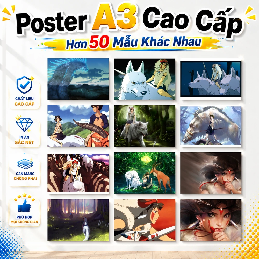 Poster A3 Mononoke Anime Princess Mononoke Bền Đẹp Có Cán Màng Bóng Bề Mặt