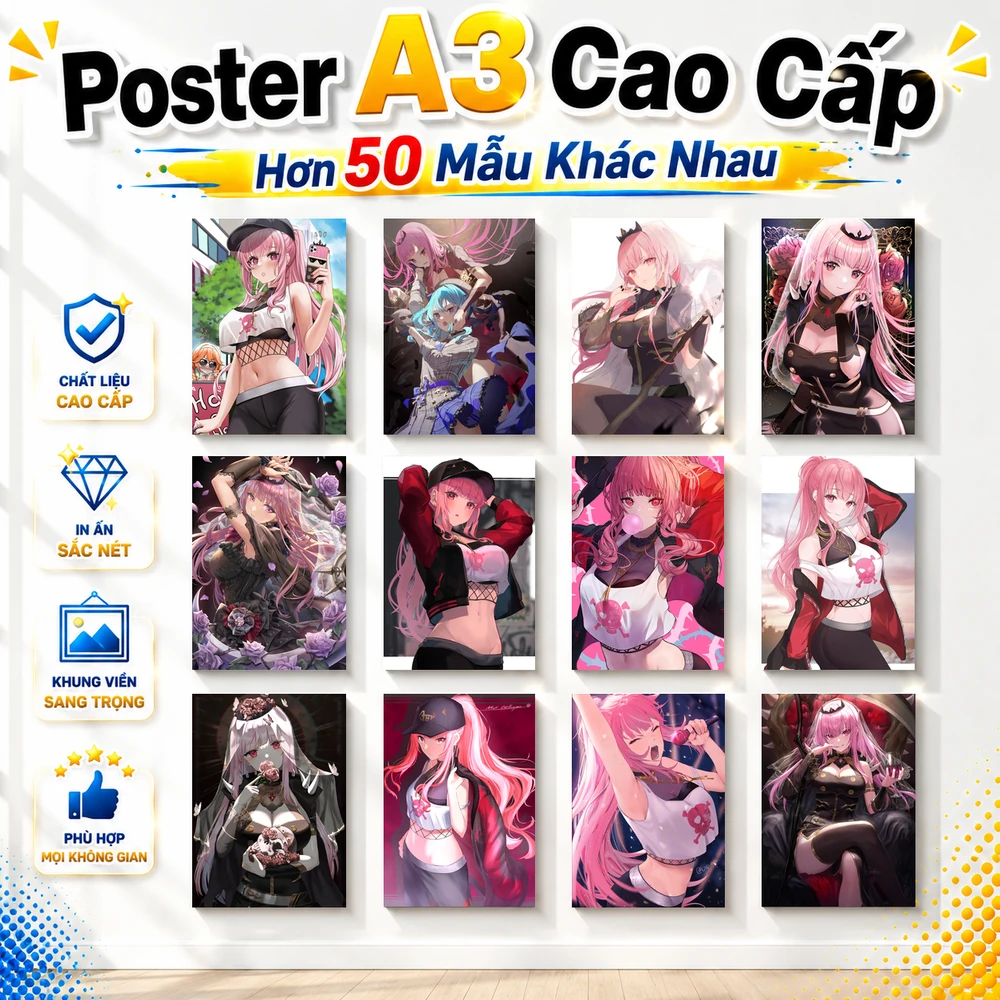 Poster A3 Mori Calliope Nhân Vật IDOL Hololive Bền Đẹp Có Cán Màng Bóng Bề Mặt
