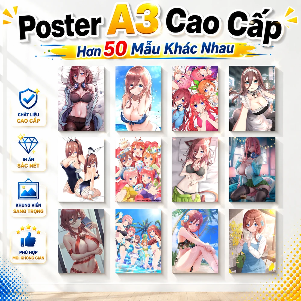 Poster A3 Nakano Miku Anime Manga Gotoubun Nhà Có 5 Nàng Dâu Bền Đẹp Có Cán Màng Bóng Bề Mặt