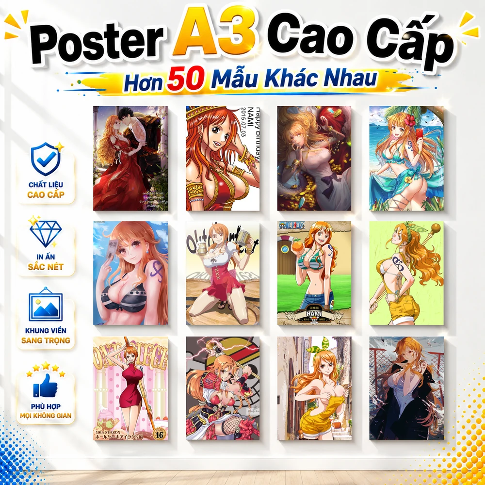 Poster A3 Nami Anime Manga One Piece Bền Đẹp Có Cán Màng Bóng Bề Mặt
