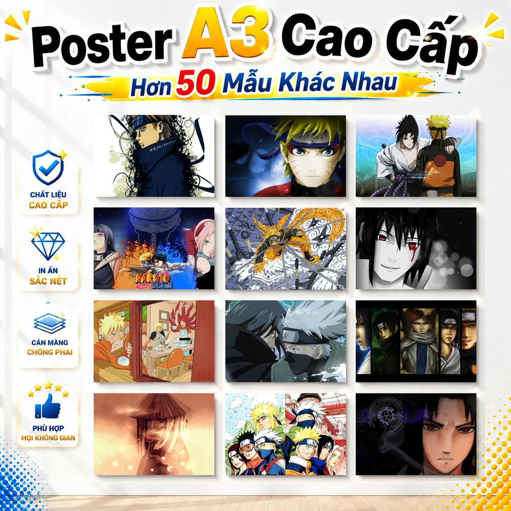 Poster A3 Naruto Boruto Sasuke Anime Manga Naruto Shippuden Bền Đẹp Có Cán Màng Bóng Bề Mặt
