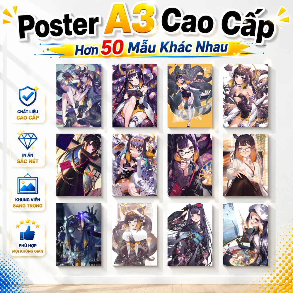 Poster A3 Ninomae Ina'nis Nhân Vật IDOL Hololive Bền Đẹp Có Cán Màng Bóng Bề Mặt
