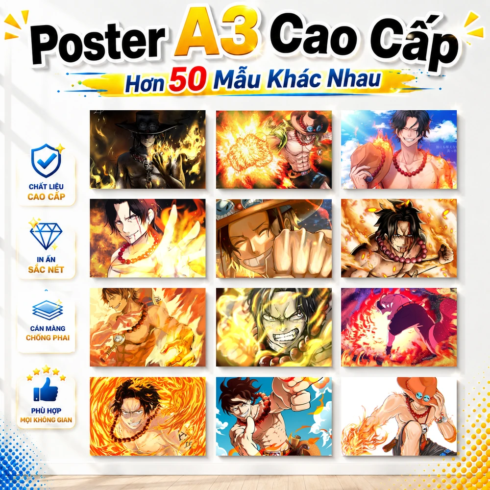 Poster A3 Portgas D. Ace Anime Manga One Piece Bền Đẹp Có Cán Màng Bóng Bề Mặt