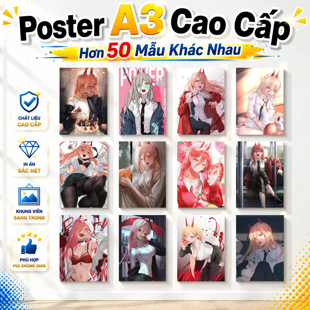 Poster A3 Power Anime Manga Chainsaw Man Bền Đẹp Có Cán Màng Bóng Bề Mặt