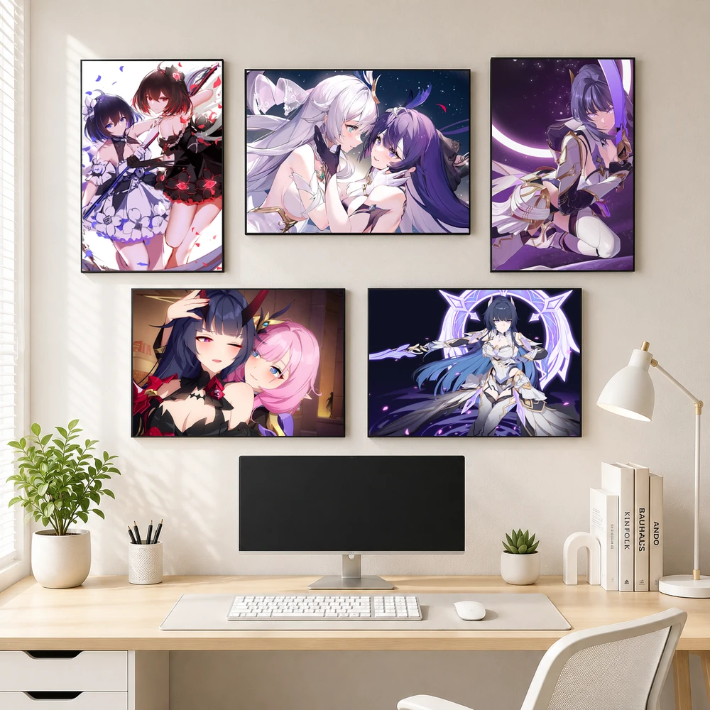 Poster A3 Raiden Mei & Seele Veliona Game Honkai Impact 3rd Bền Đẹp Có Cán Màng Bóng Bề Mặt