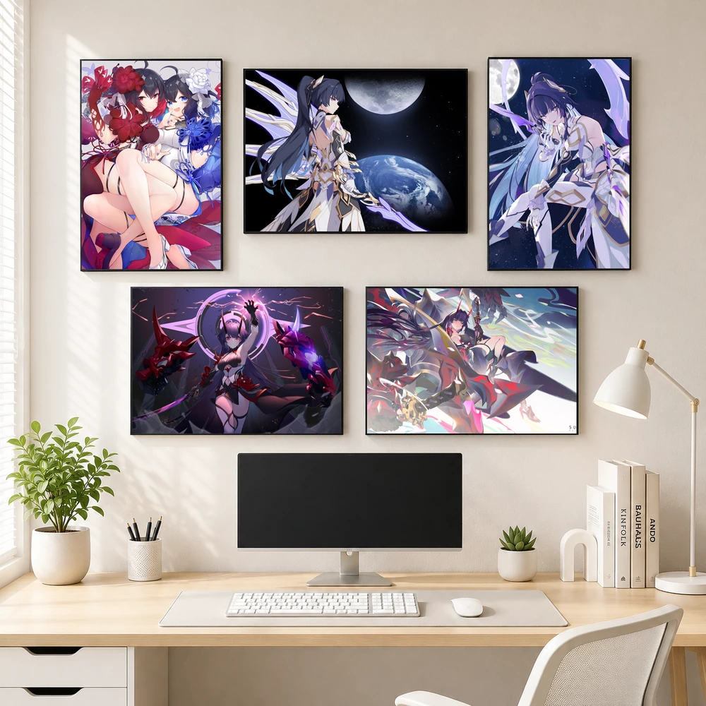 Poster A3 Raiden Mei & Seele Veliona Game Honkai Impact 3rd Bền Đẹp Có Cán Màng Bóng Bề Mặt