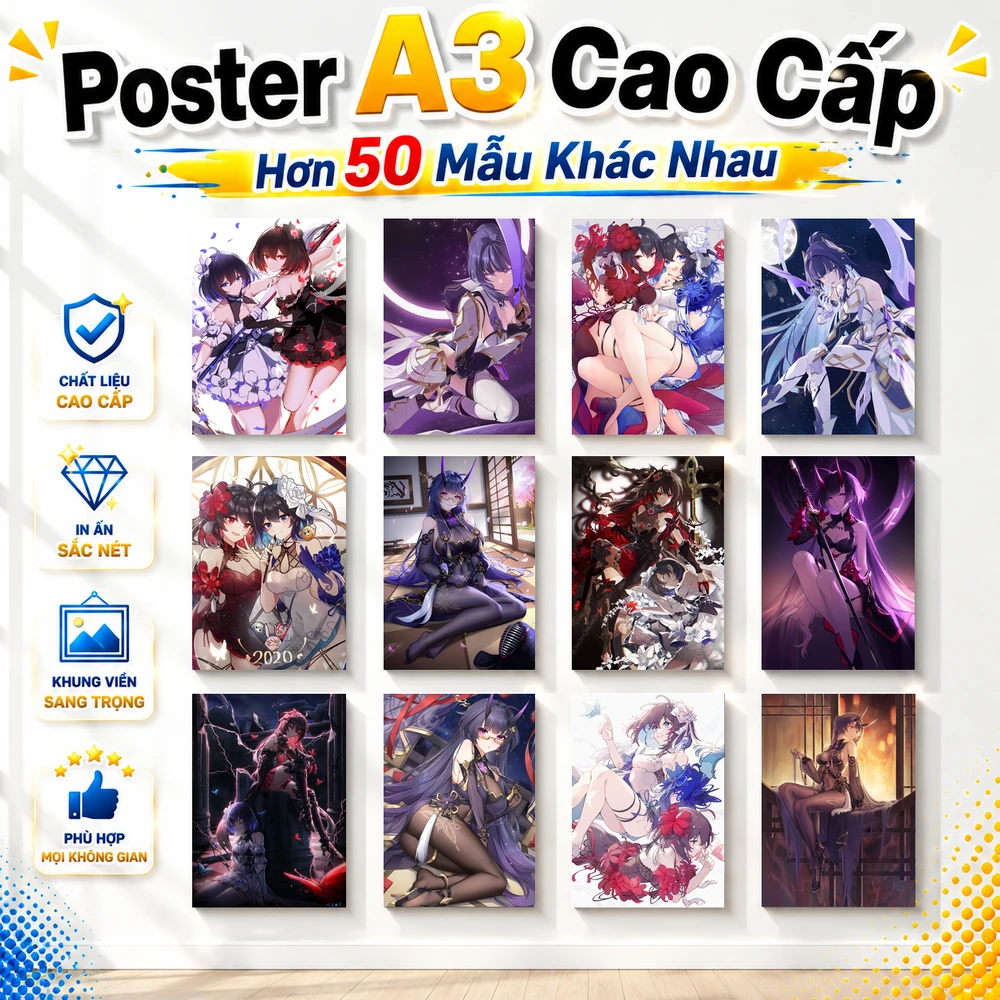 Poster A3 Raiden Mei & Seele Veliona Game Honkai Impact 3rd Bền Đẹp Có Cán Màng Bóng Bề Mặt