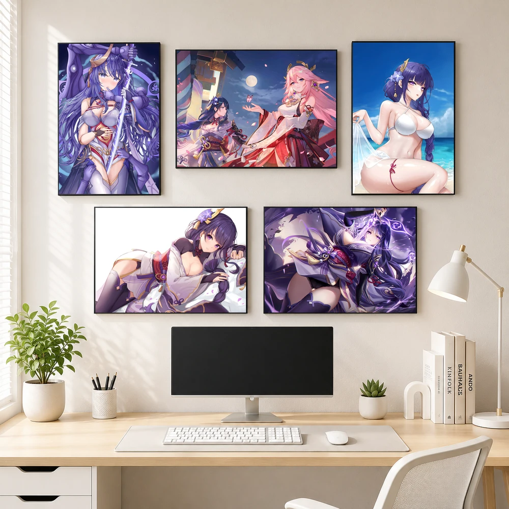 Poster A3 Raiden Shogun TH2 Game Genshin Impact Bền Đẹp Có Cán Màng Bóng Bề Mặt