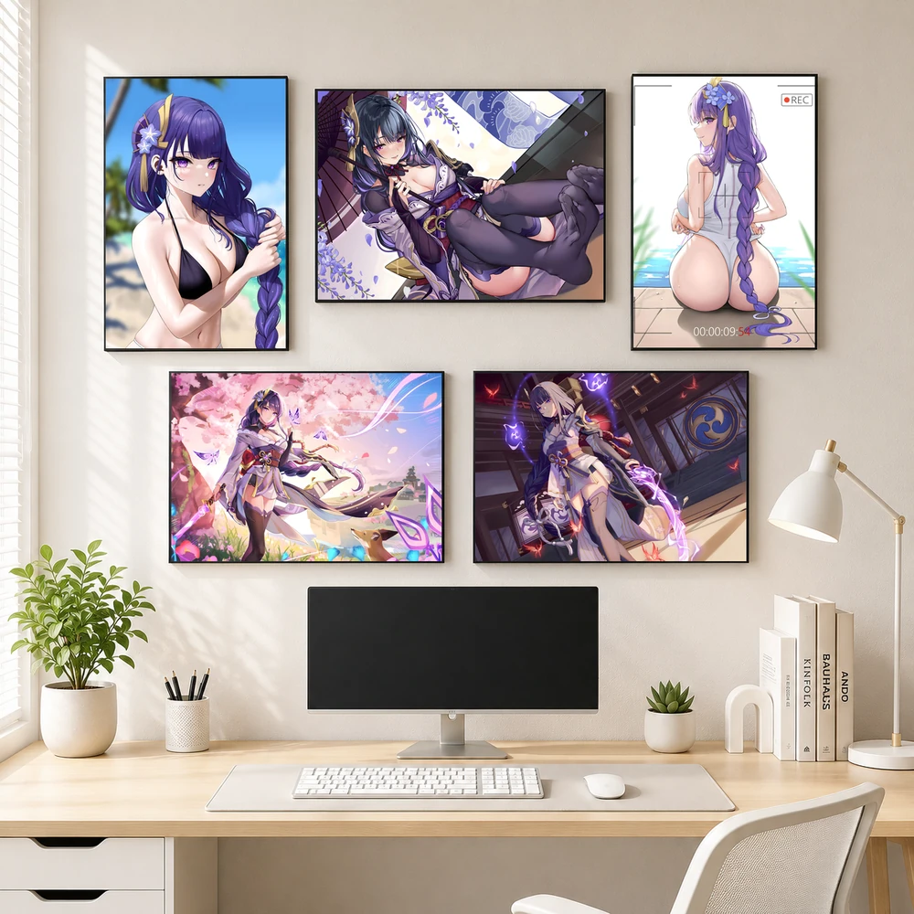 Poster A3 Raiden Shogun TH2 Game Genshin Impact Bền Đẹp Có Cán Màng Bóng Bề Mặt