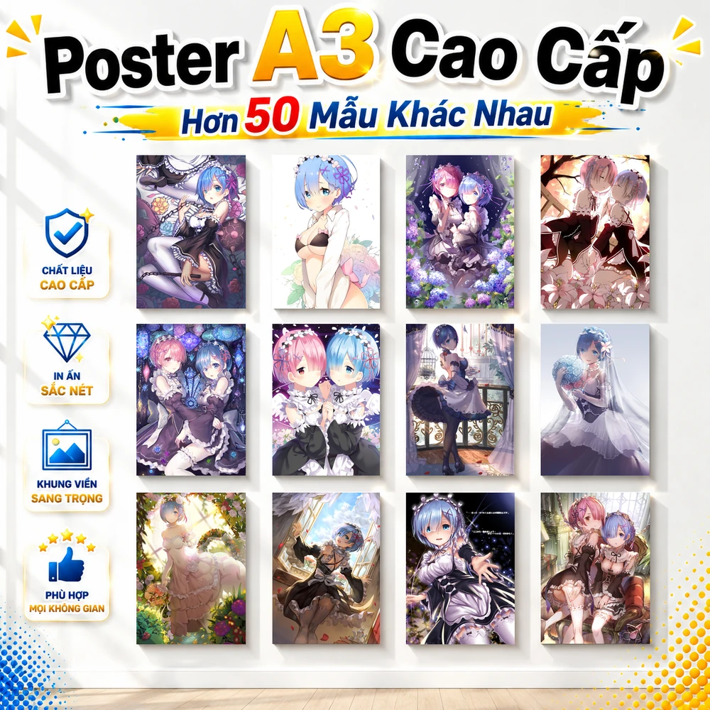 Poster A3 Rem Tổng Hợp 1 Anime Manga LightNovel Re Zero Bền Đẹp Có Cán Màng Bóng Bề Mặt
