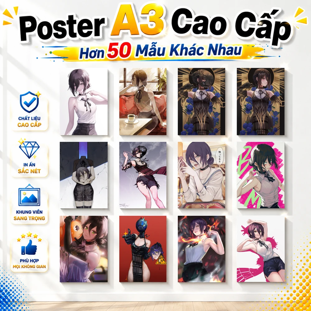 Poster A3 Reze Anime Manga ChainSaw Man Bền Đẹp Có Cán Màng Bóng Bề Mặt