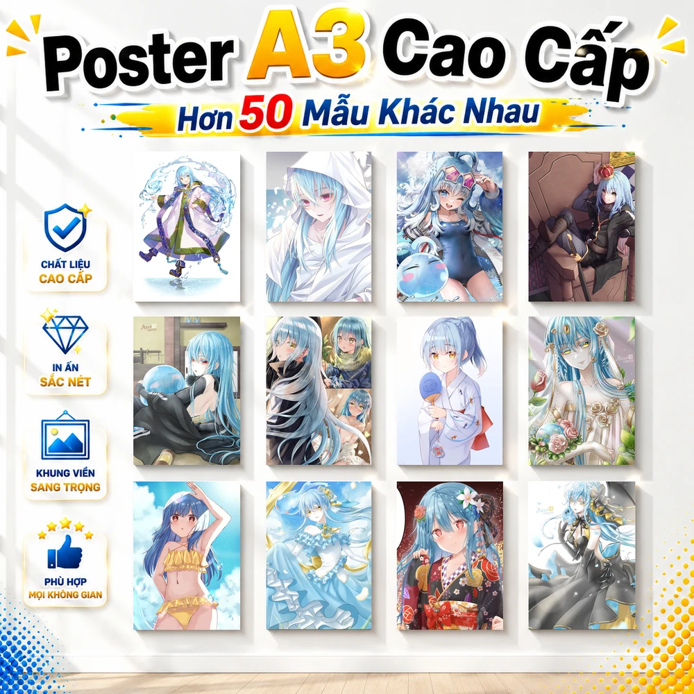 Poster A3 Rimuru Anime Manga LightNovel Slime Datta Ken Chuyển Sinh Thành Slime Bền Đẹp Có Cán Màng Bóng Bề Mặt