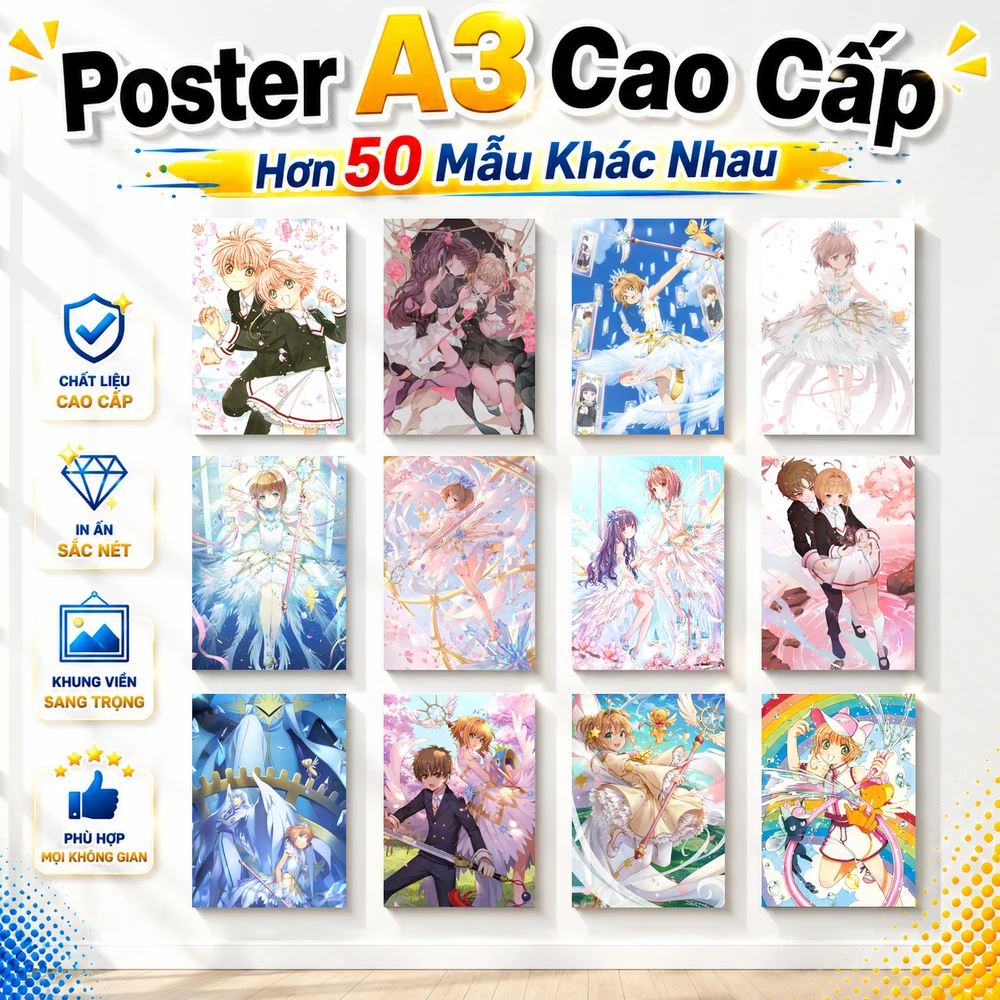 Poster A3 Sakura Thủ Lĩnh Thẻ Bài Anime Manga Cardcaptor Sakura Thủ lĩnh thẻ bài Bền Đẹp Có Cán Màng Bóng Bề Mặt