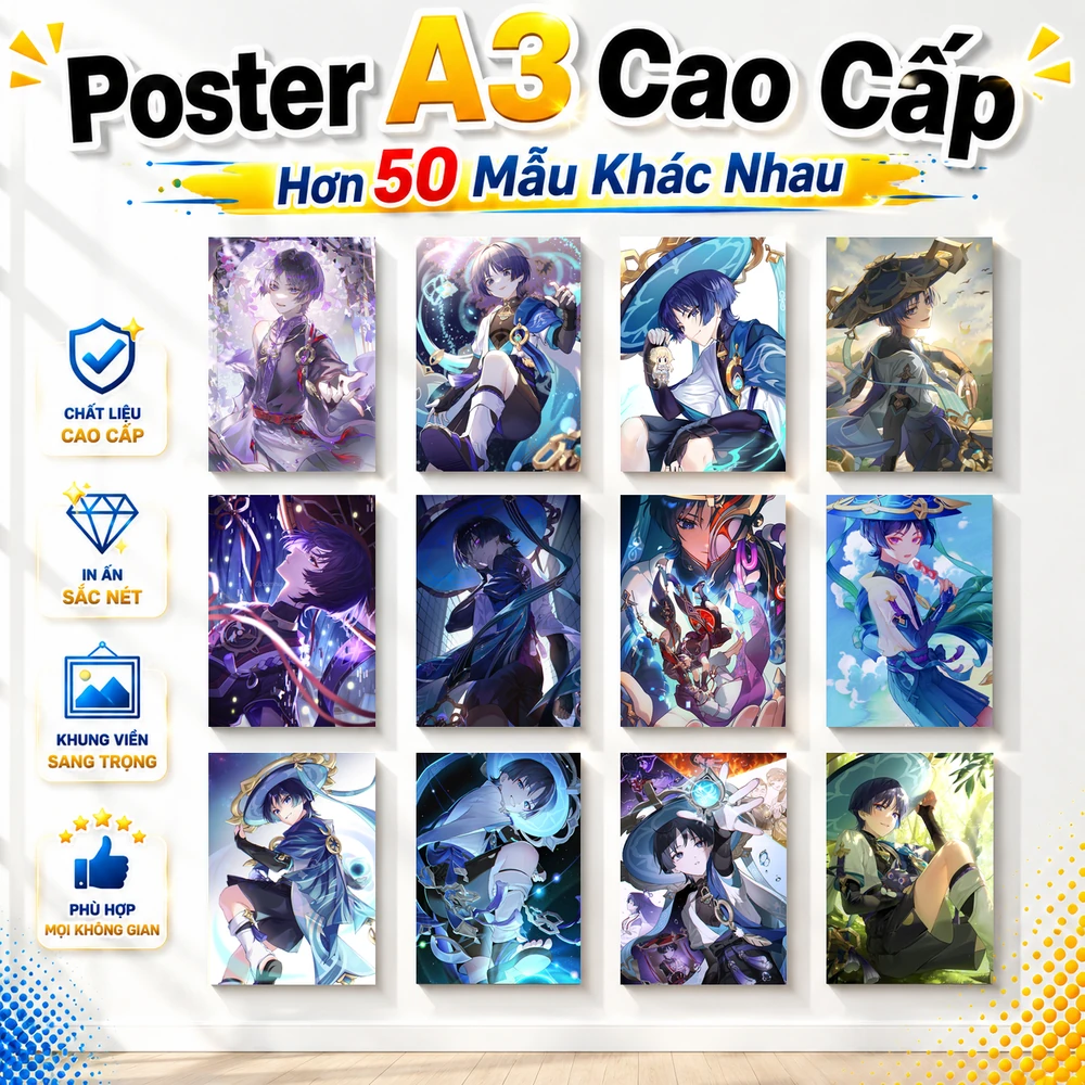 Poster A3 Scaramouche TH.2 Game Genshin Impact Bền Đẹp Có Cán Màng Bóng Bề Mặt