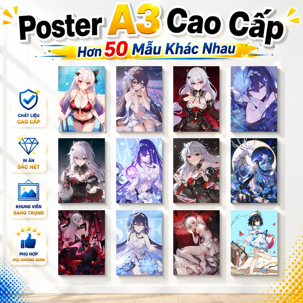 Poster A3 Seele Vollerei & Theresa Apocalypse Game Honkai Impact 3rd Bền Đẹp Có Cán Màng Bóng Bề Mặt