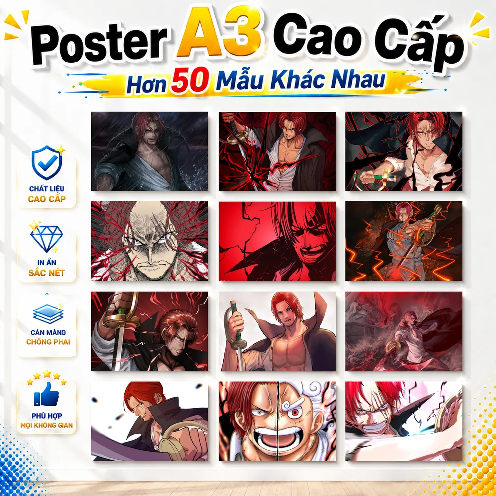 Poster A3 Shanks Anime Manga One Piece Bền Đẹp Có Cán Màng Bóng Bề Mặt