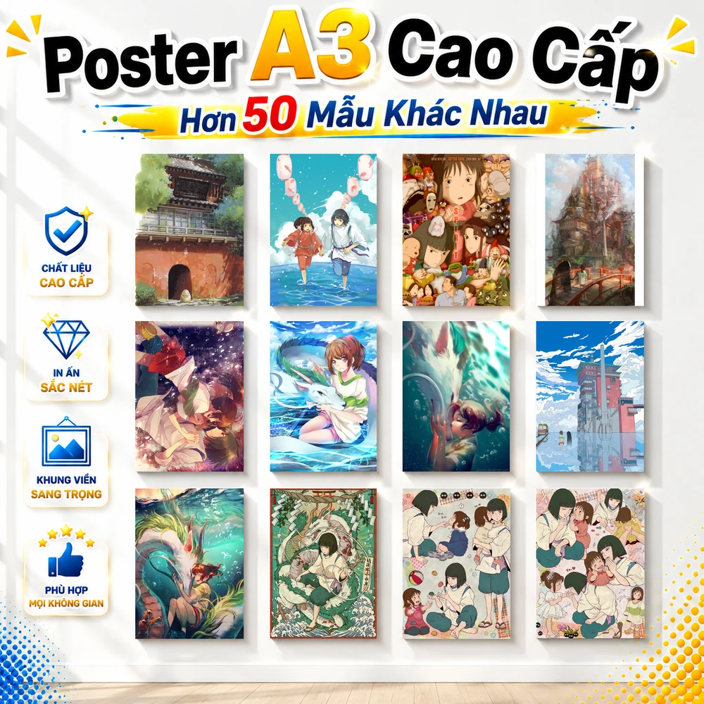Poster A3 Spirited Away Anime Movies Spirited Away Bền Đẹp Có Cán Màng Bóng Bề Mặt
