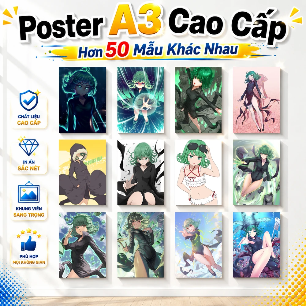 Poster A3 Tatsumaki Anime Manga One Piece Bền Đẹp Có Cán Màng Bóng Bề Mặt