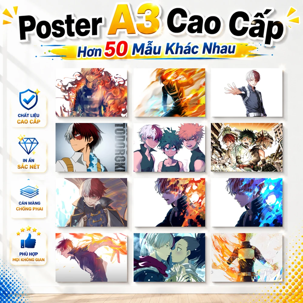 Poster A3 Todoroki Shoto Anime Manga Học Viện Anh Hùng My Hero Amedica Bền Đẹp Có Cán Màng Bóng Bề Mặt