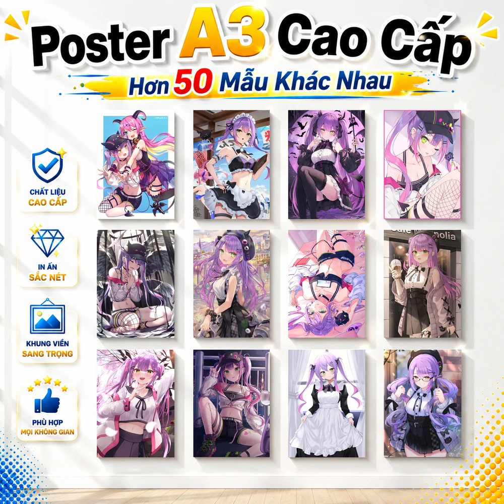 Poster A3 Tokoyami Towa Nhân Vật IDOL Hololive Bền Đẹp Có Cán Màng Bóng Bề Mặt