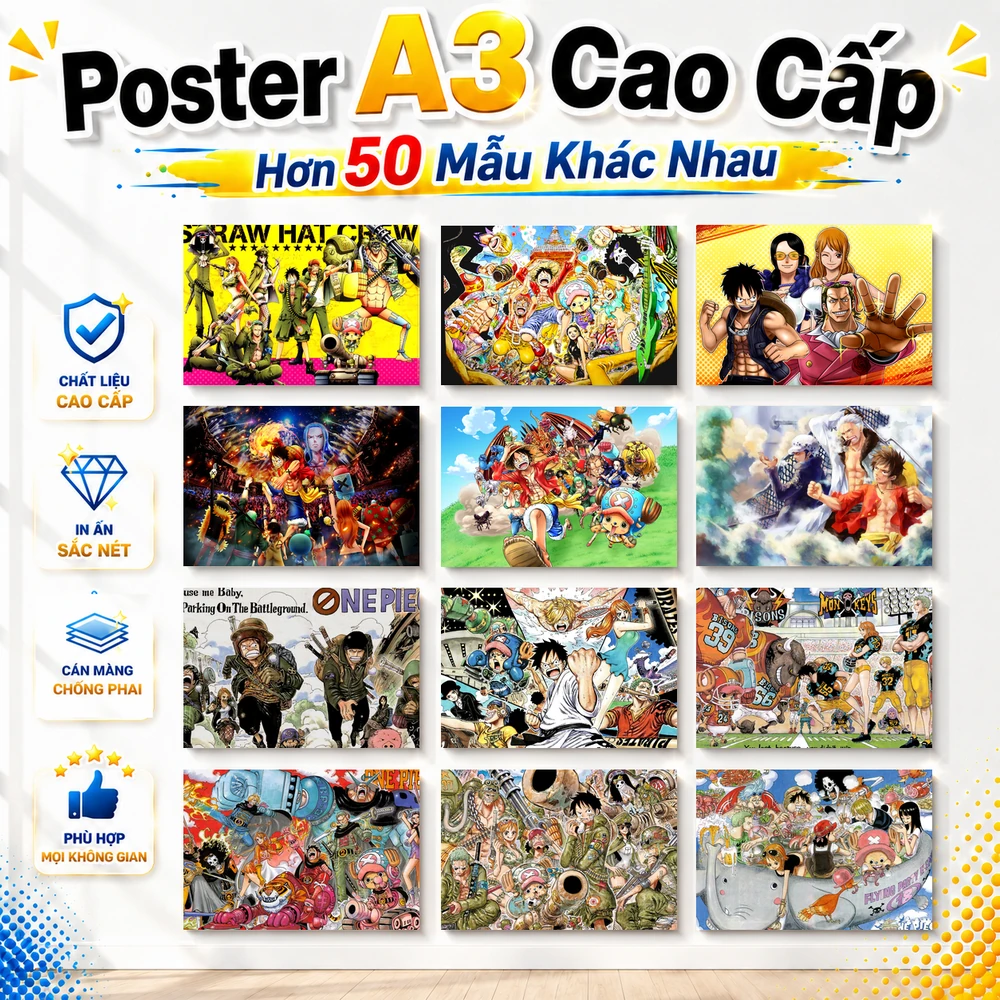 Poster A3 Tổng Hợp Anh OP P.1 Anime Manga One Piece Bền Đẹp Có Cán Màng Bóng Bề Mặt