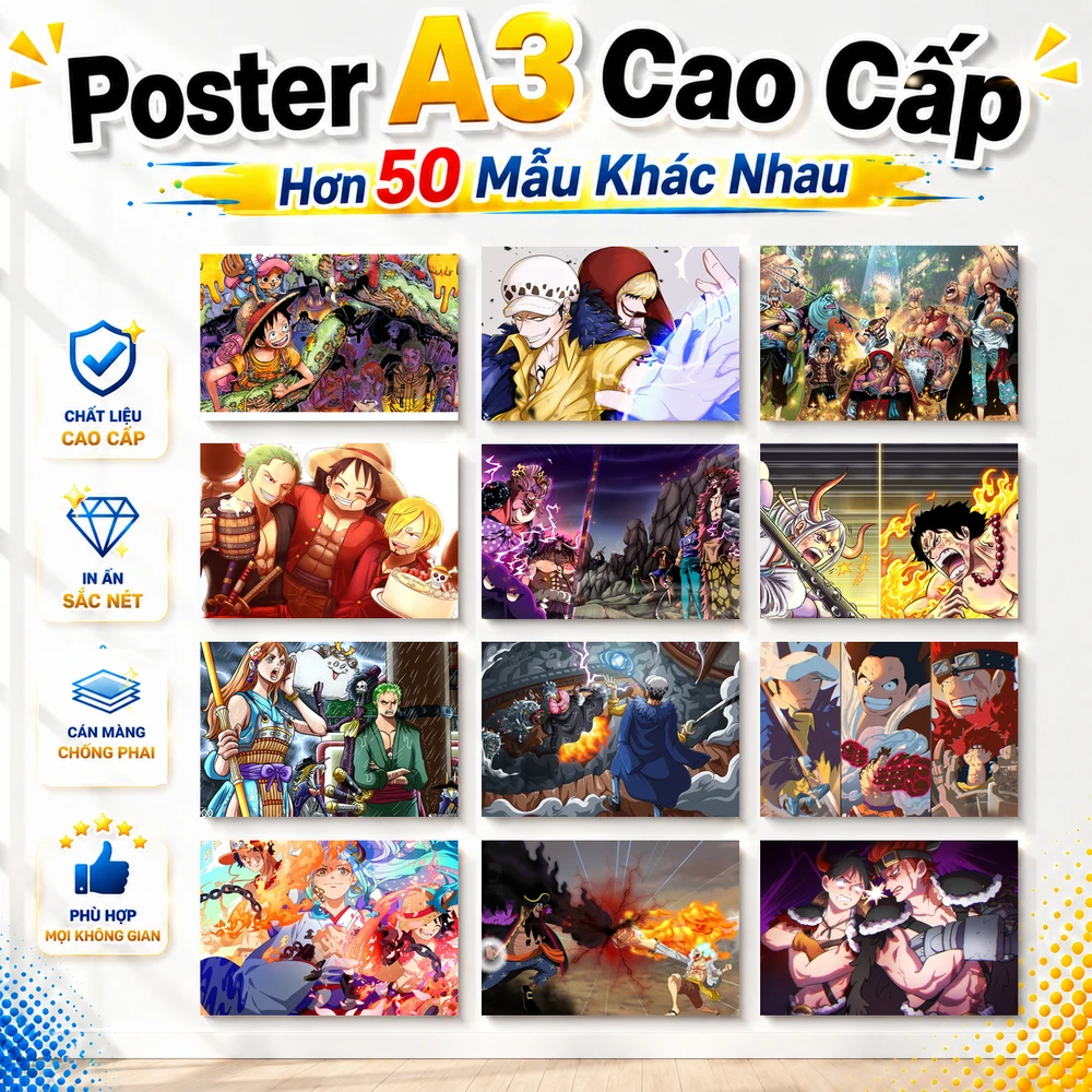 Poster A3 Tổng Hợp Anh OP P.2 Anime Manga One Piece Bền Đẹp Có Cán Màng Bóng Bề Mặt