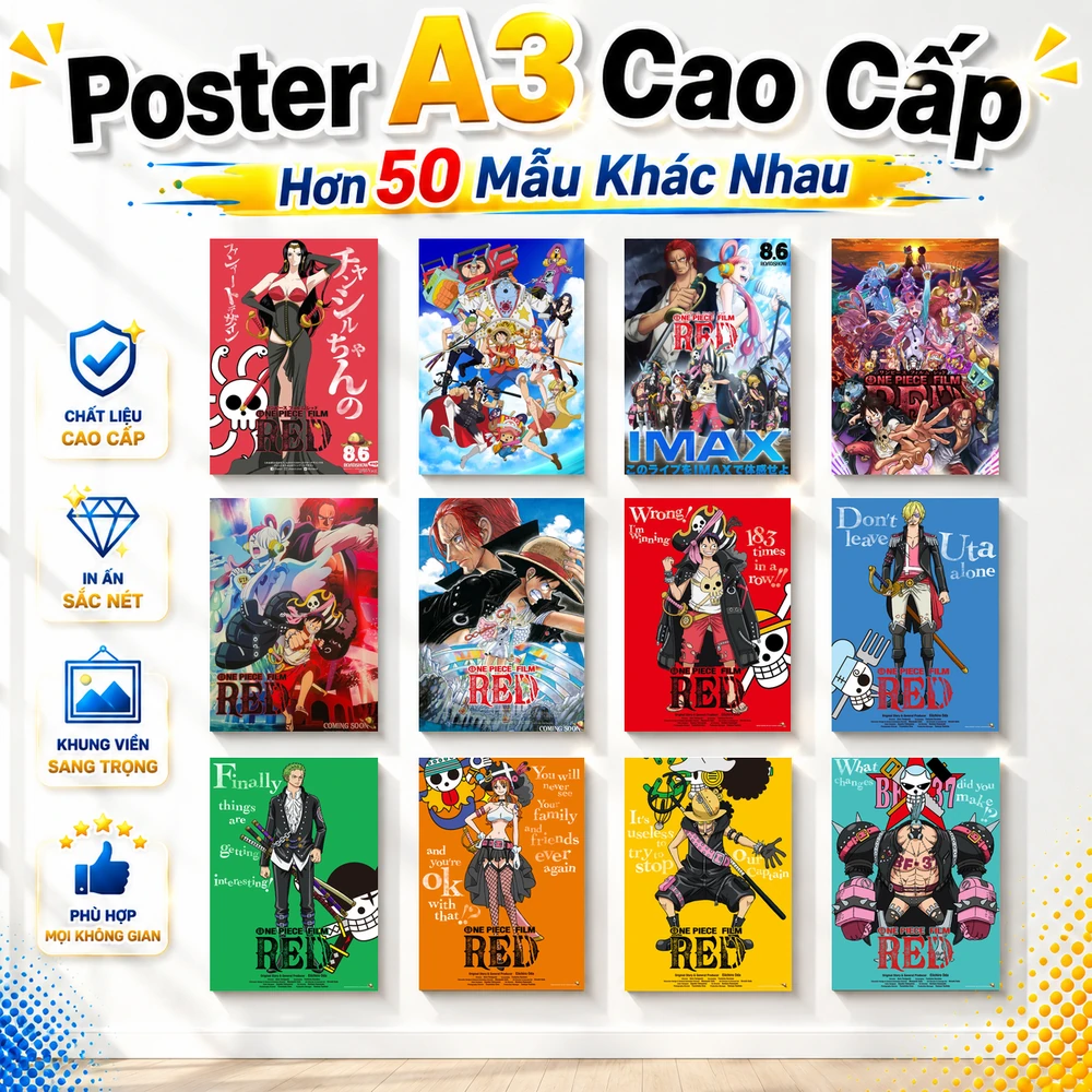Poster A3 Tổng Hợp Anh OP RED Anime Manga One Piece Bền Đẹp Có Cán Màng Bóng Bề Mặt