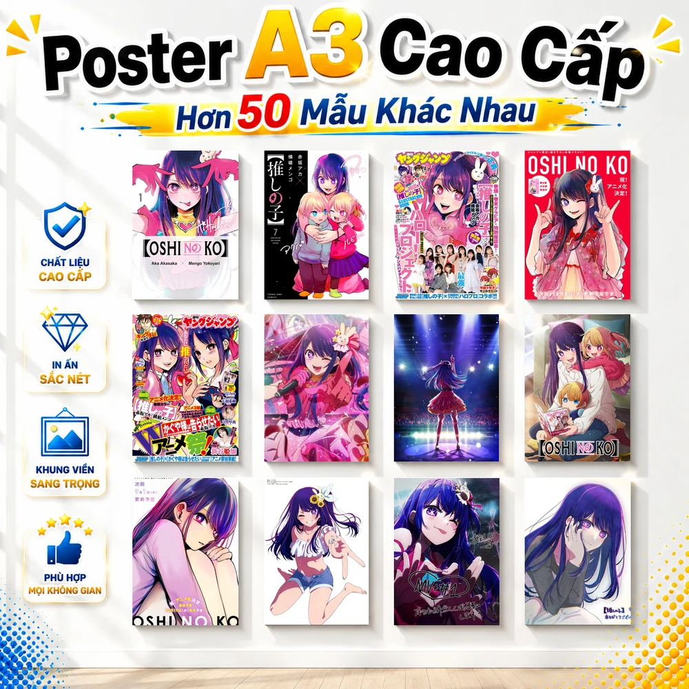 Poster A3 Tổng Hợp Ảnh OSNK Anime Manga Oshi No Ko Bền Đẹp Có Cán Màng Bóng Bề Mặt