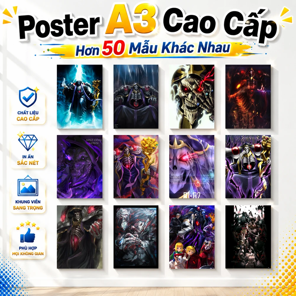 Poster A3 Tổng Hợp Ảnh Overlord Anime Manga LightNovel Overlord Bền Đẹp Có Cán Màng Bóng Bề Mặt