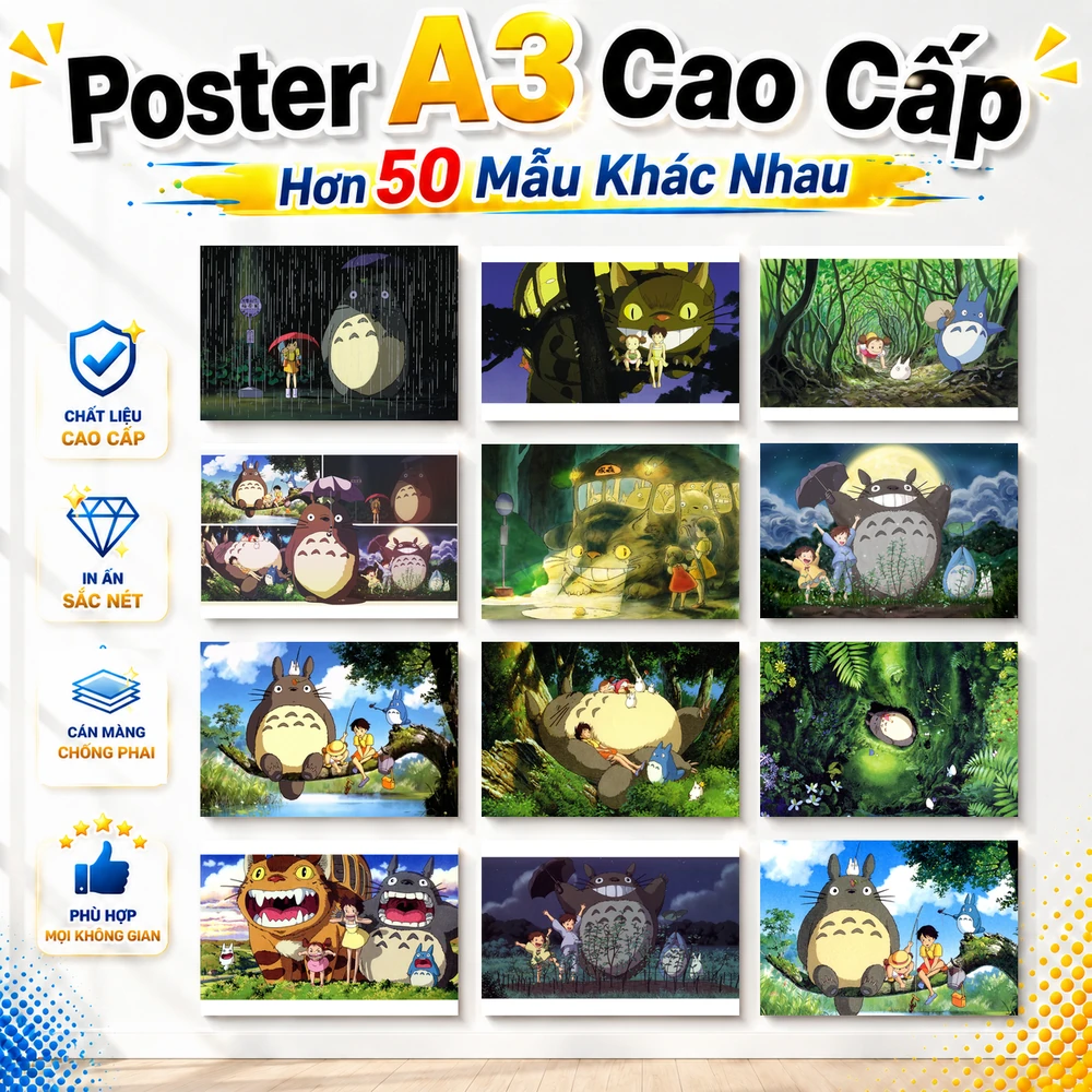 Poster A3 Totoro Anime My Neighbor Totoro Bền Đẹp Có Cán Màng Bóng Bề Mặt