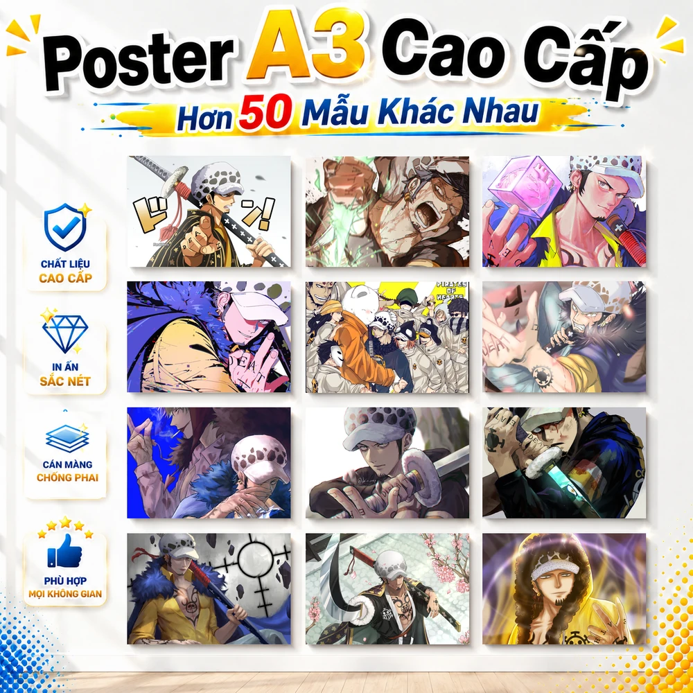 Poster A3 Trafalgar Law Anime Manga One Piece Bền Đẹp Có Cán Màng Bóng Bề Mặt