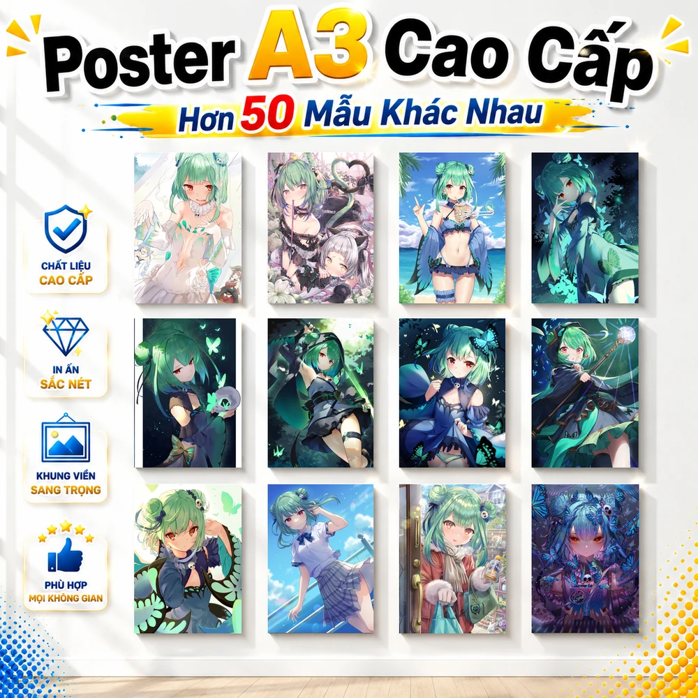 Poster A3 Uruha Rushia Nhân Vật IDOL Hololive Bền Đẹp Có Cán Màng Bóng Bề Mặt