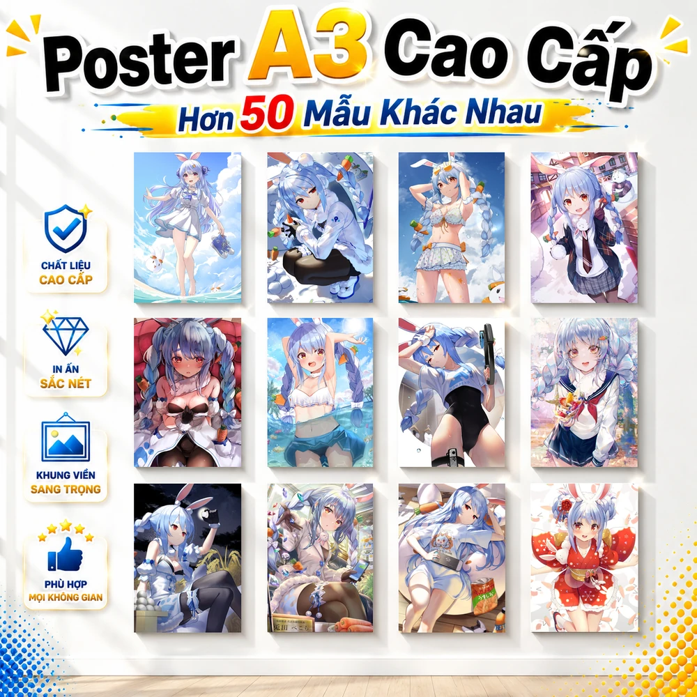 Poster A3 Usada Pekora Nhân Vật IDOL Hololive Bền Đẹp Có Cán Màng Bóng Bề Mặt